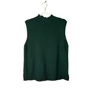 Max Studio Sleeveless Knit Sweater Vest L Hunter Green High Neck Ribbed Trim New